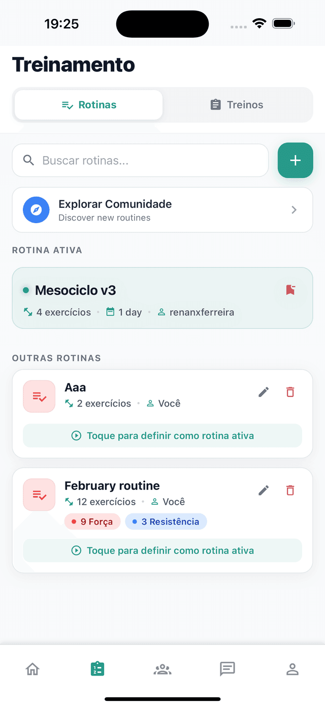 Tela de rotinas personalizadas