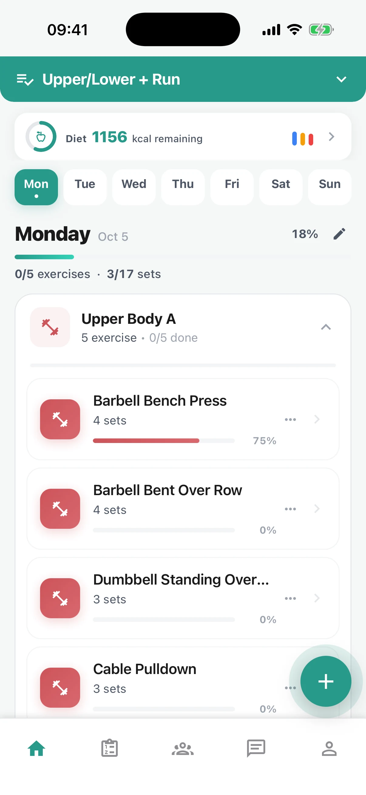Remi home screen with today's workout plan and calories remaining