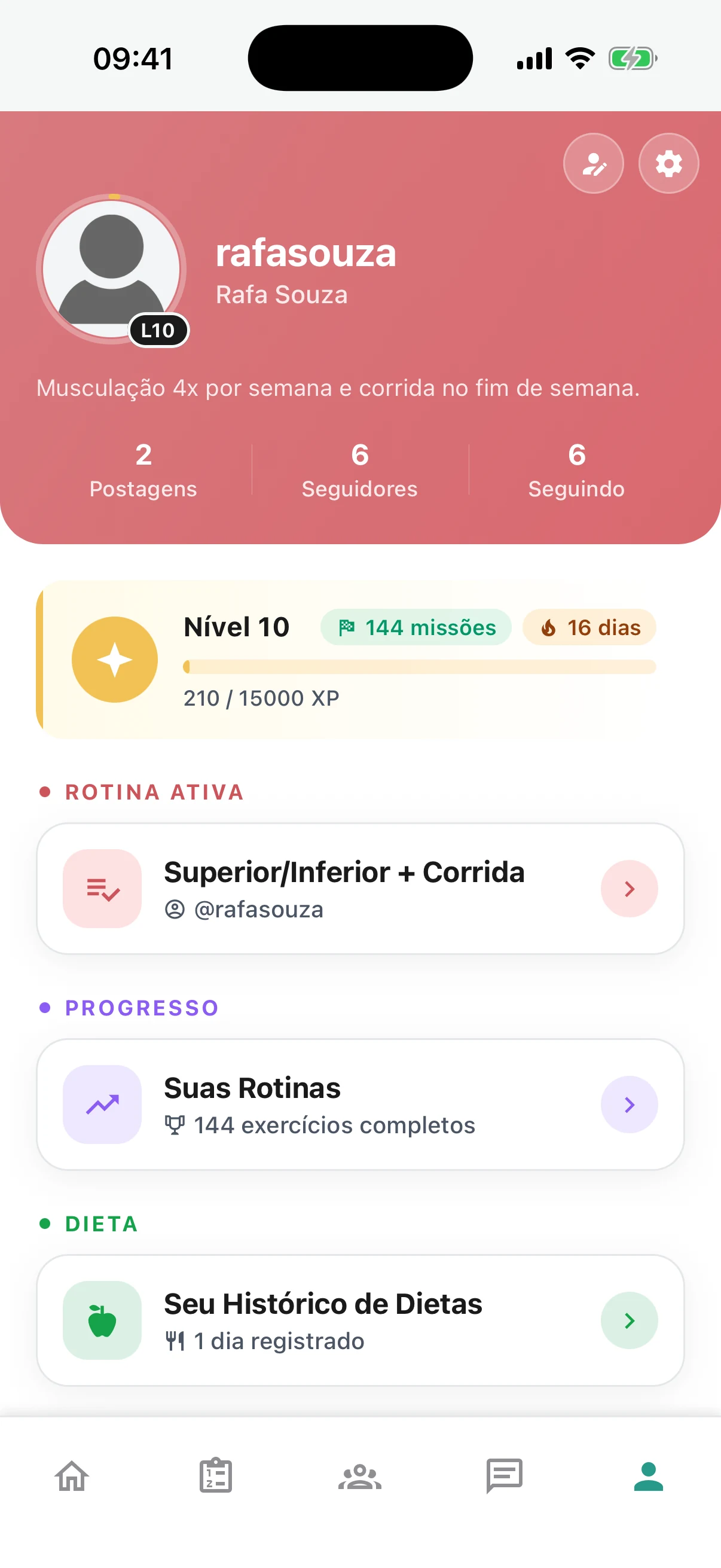 Perfil no Remi com nível, XP e sequência
