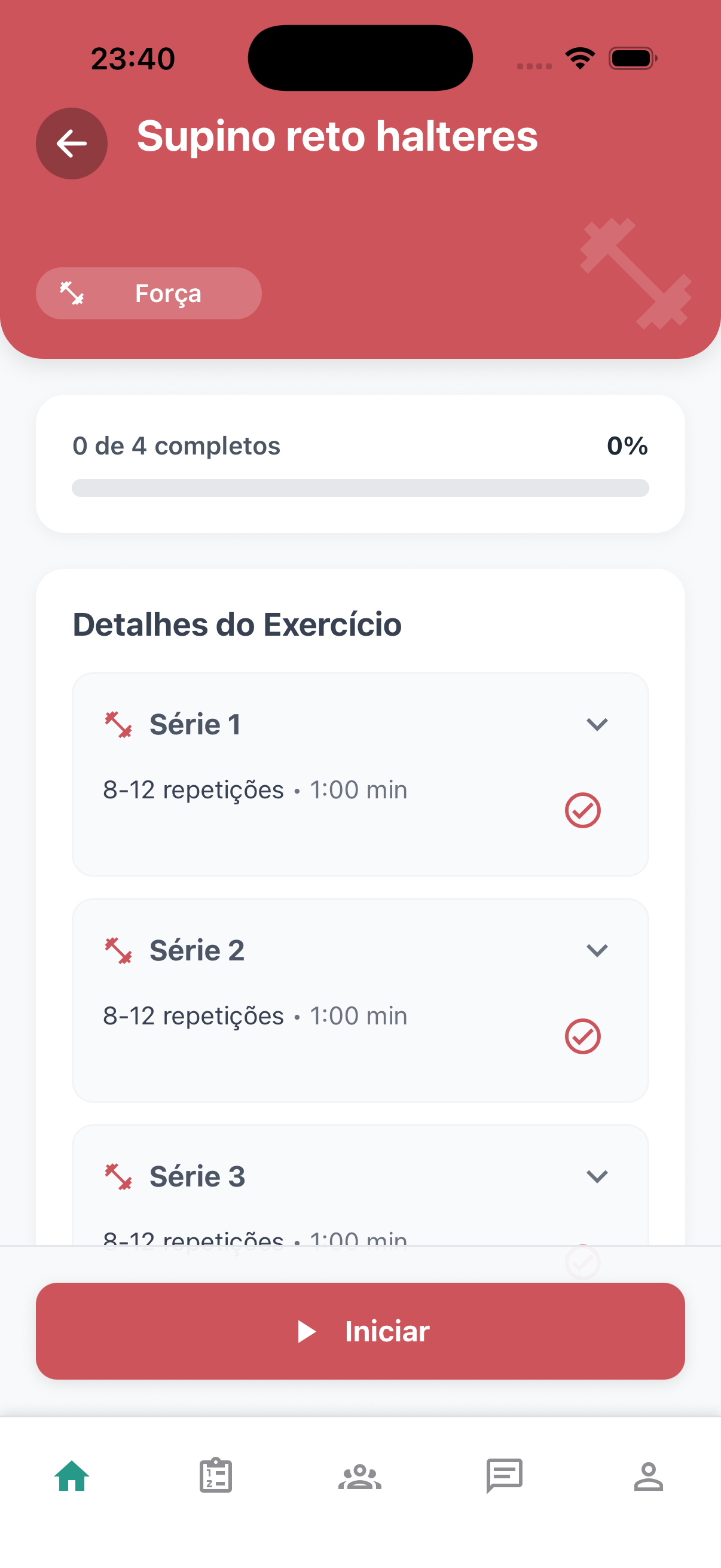 Detalhes do exercício com séries e repetições