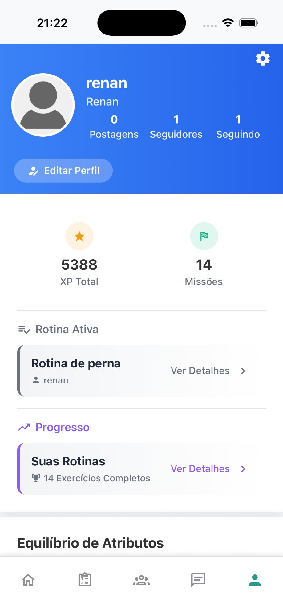 Perfil com estatísticas